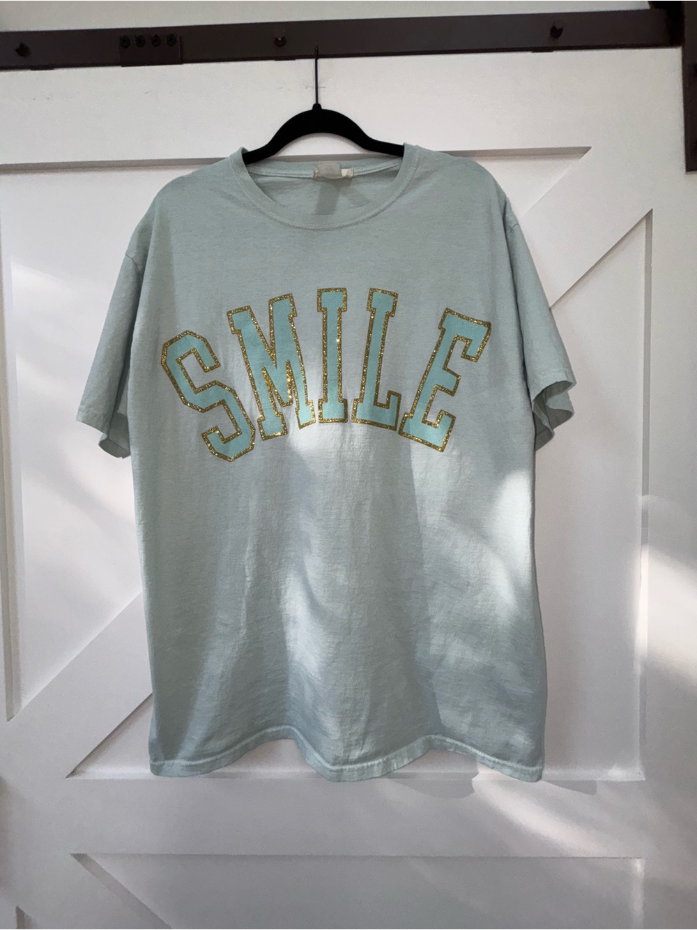 Altar'd State Mint Green Tee with Gold SMILE Graphic